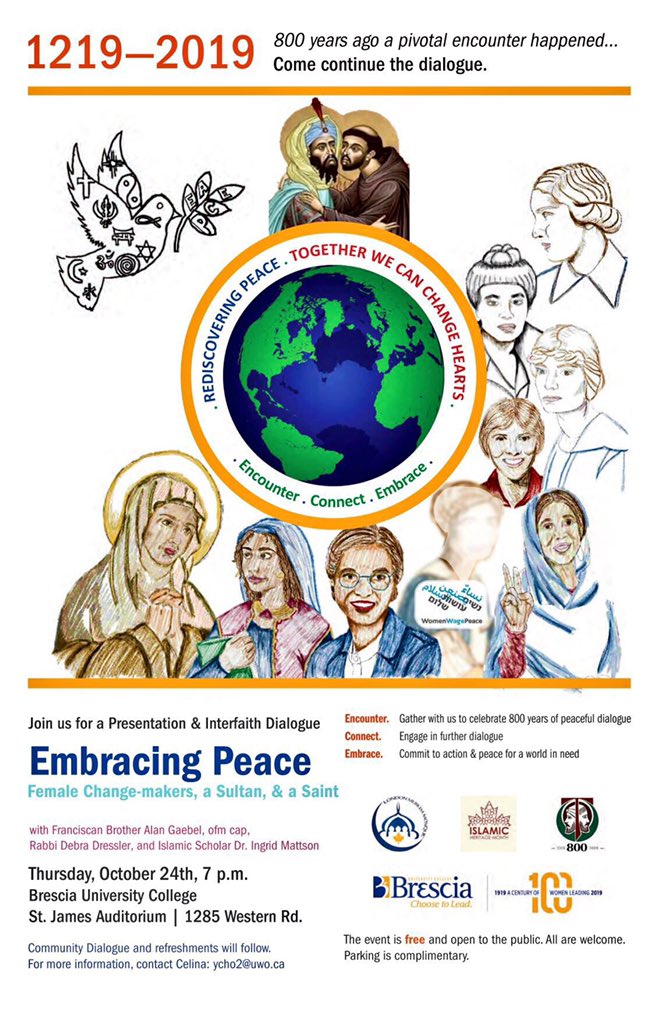 800 years ago a pivotal encounter happened—Come explore how women are leading to the margins & continue the dialogue! 

#EmbracingPeace
Female Change-makers, 
a Sultan & a Saint

Thurs Oct 24th 
St.James Aud. @BresciaUC

@IngridMattson @RabbiDressler @LondonMosque @WomenWagePeace