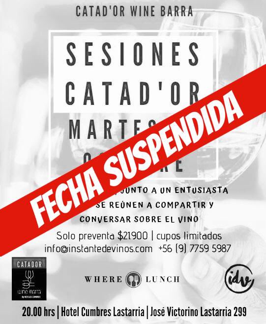 Considerando nuestra situación como país y respetando la contingencia que vivimos, es que decidimos SUSPENDER la actividad del Martes 29-oct, 20h en @hotelescumbres #Lastarria ⚠️🚫.
Ya vendrá el momento para conversar junto a una copa de vino. Estamos convencidos de eso🙏🏼🍷🇨🇱...