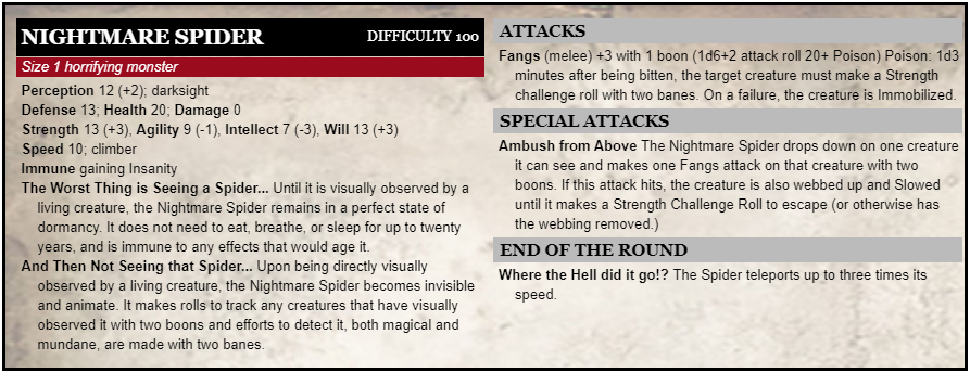 Sometimes my brain just comes up with ideas.

Said brain is also arachnophobic.

Said brain also apparently hates me, but here we are. #ShadowoftheDemonLord #Homebrew