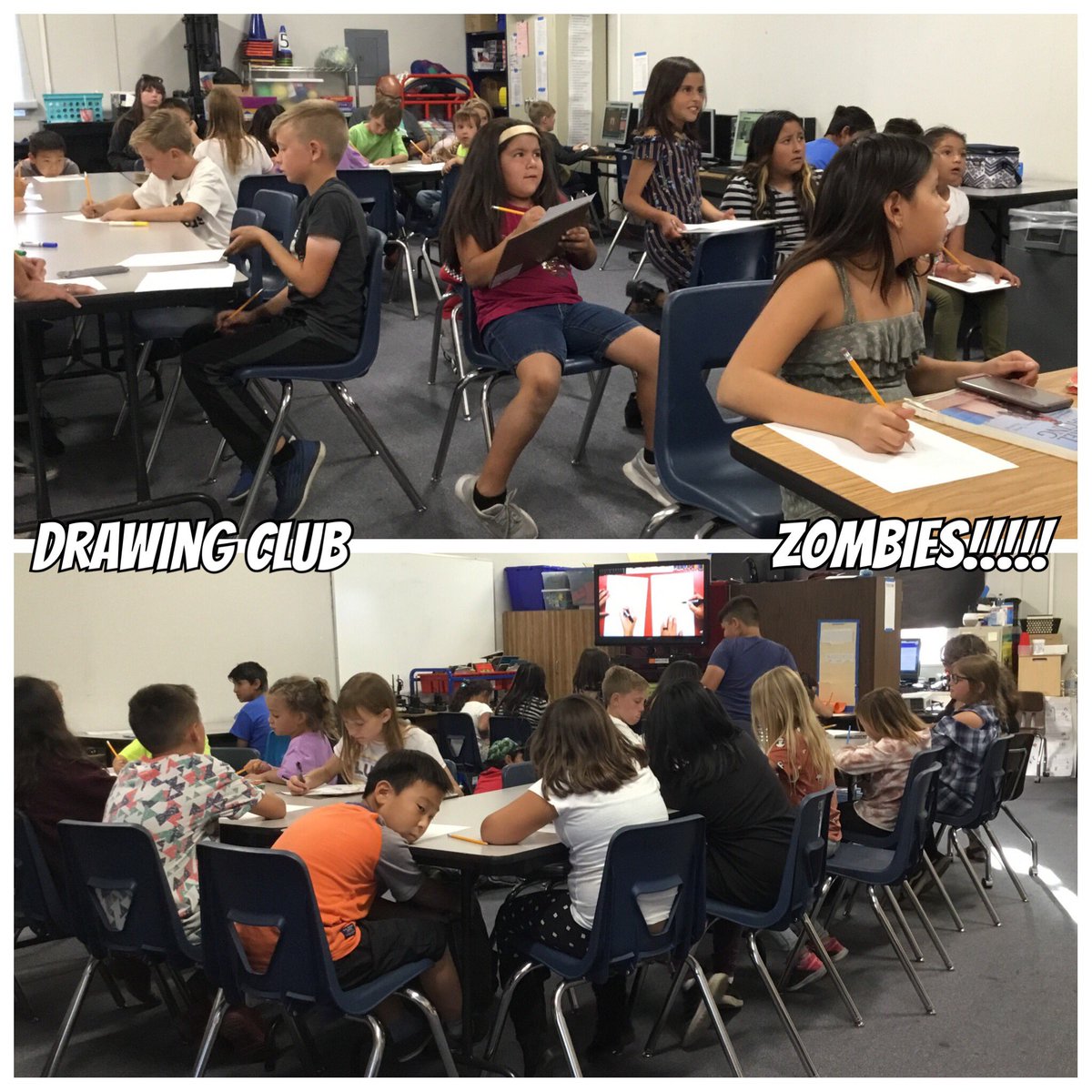 PinonHillsASES's tweet photo. Drawing club learning how to draw zombies!! #WeAreSnowline @AVIDCoyotes @snowlineASES https://t.co/NSU1KPypEb
