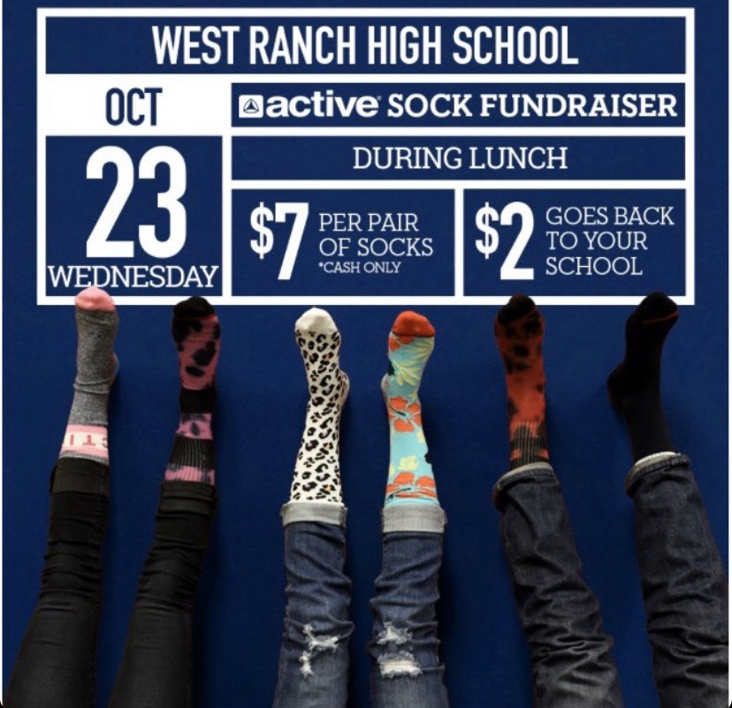 Tomorrow (Wednesday) is crazy sock day! We are also having an Active sock fundraiser. See the images below for more details!