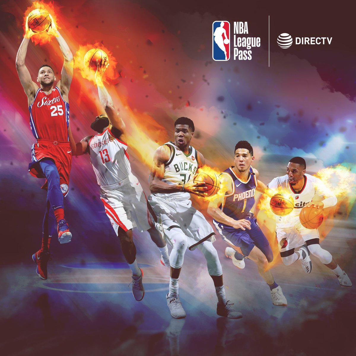 ElliotGerard's tweet photo. Psyched that the NBA season is finally here?! Here’s an NBA League Pass design from a series the @mktg content studio created for our #client DirecTV last year. Looking forward to some great basketball this season - post 23 of #365posts https://t.co/bmAp1v8v76