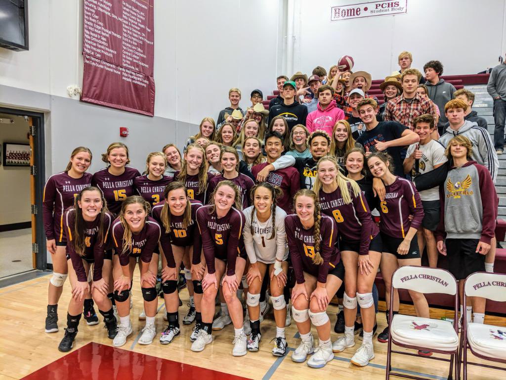 PCEaglesAD's tweet photo. The Eagles will travel to face Pleasantville on Monday night (10/28) in the Class 2A Regional Quarterfinals after a straight sets victory over Interstate 35. https://t.co/HHsGvQfD8y