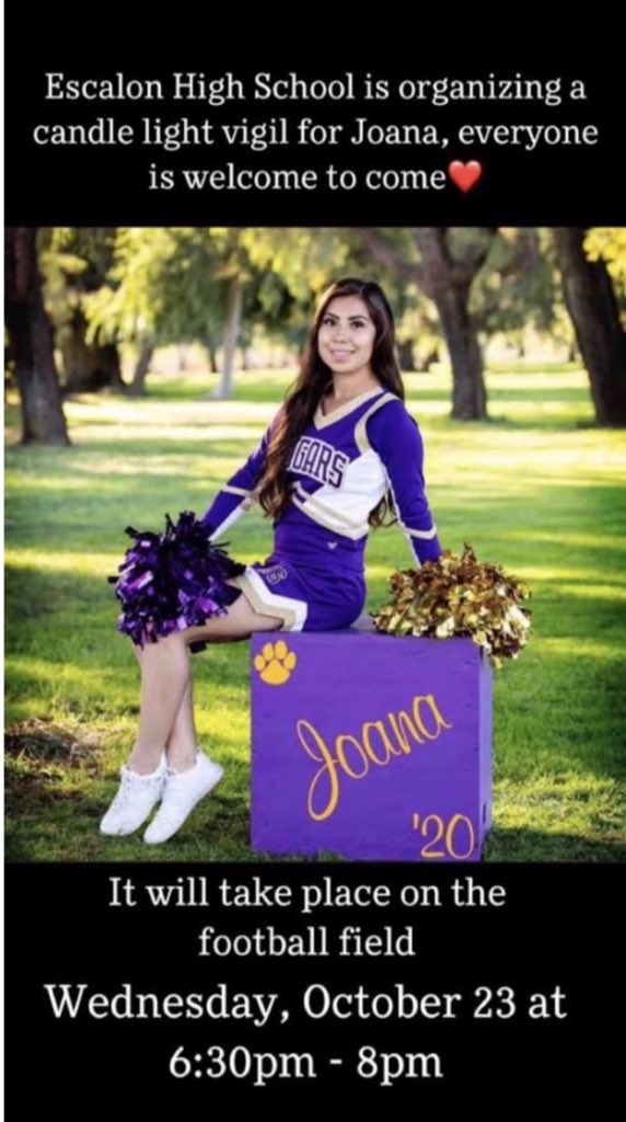 The Escalon Football team would like to extended our sincerest condolences to the Vazquez family on the passing of their daughter, Senior Cheerleader,  Joana Vazquez. Please continue to keep her family and teammates in your prayers. #cougar4life