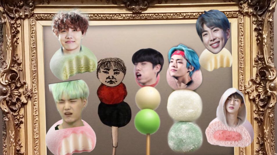 Ellisse14's tweet photo. Photo made by my best friend Olivia 
i am very proud of the jimin the mochi i made which is next to hoseok 😂💜 
i purple you guys very much 💜💜💜 https://t.co/lgu9zkpMvU