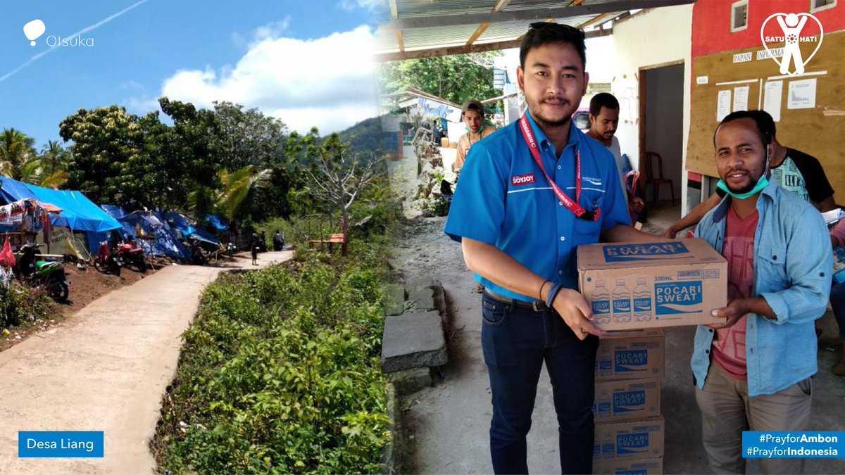 otsuka_id's tweet photo. PT Amerta Indah Otsuka melalui Yayasan Satu Hati pada 7 Okt 2019 memberikan bantuan kepada saudara2 kita di Ambon yg terkena musibah gempa. Sebanyak 1.440 botol Pocari Sweat disumbangkan kepada warga di tenda pengungsian di Desa Liang, Waai dan Laha.

#PrayforAmbon #SatuHati #CSR https://t.co/Z2mpJizlSt