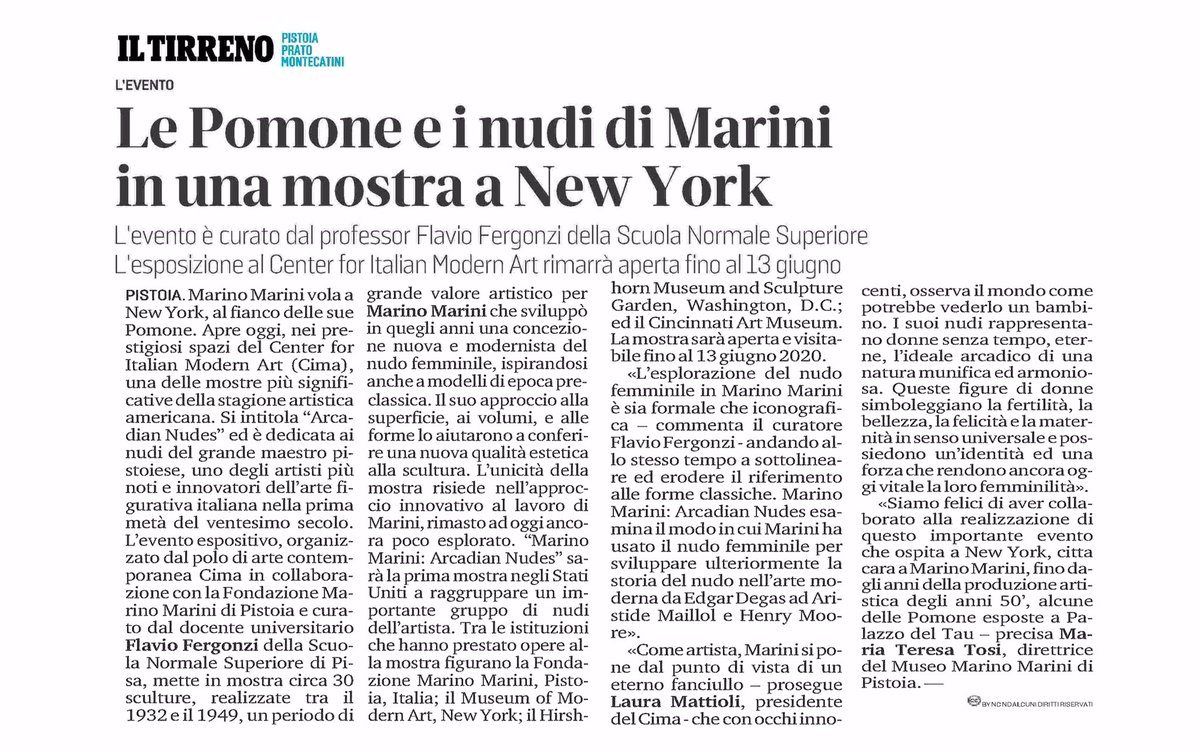 Le Pomone e i nudi di Marini in una mostra a New York!

L'evento è curato dal professor Flavio Fergonzi della Scuola Normale Superiore.
L'esposizione al Center for Italian Modern Art rimarrà aperta fino al 13 giugno.

#MuseomarinoMariniPistoia