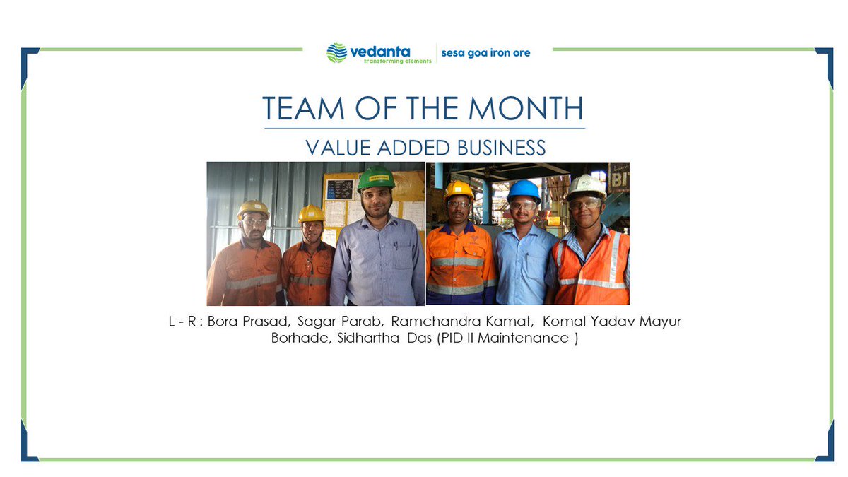 V_I_S_L's tweet photo. CONGRATULATIONS to the #WinnersAtWork - Value Added Business Employee Accolades - September 2019 ! #Vedanta #Congratulations #SesaGoaIronOre 
#employee #accolades @NavnathVhatte @sauvickmazumder @VedantaLimited https://t.co/ys5ZUszVdu