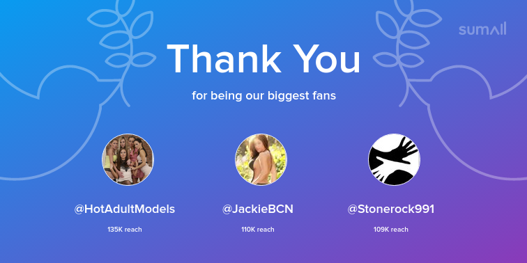 Our biggest fans this week: HotAdultModels, JackieBCN, Stonerock991. Thank you! via sumall.com/thankyou?utm_s…