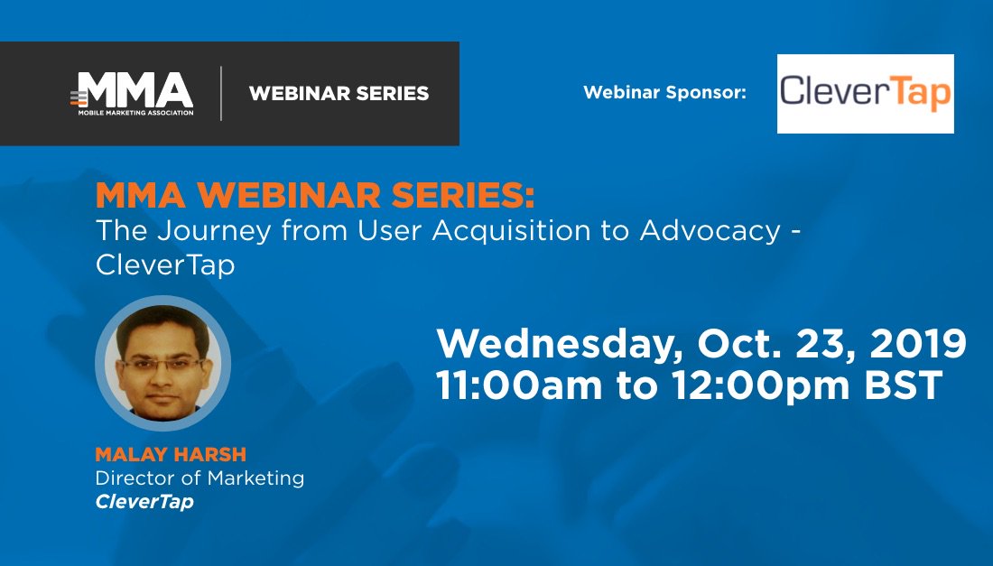 MMAglobal's tweet photo. Last chance to sign up!  Join us at 11AM BST with @CleverTap for a webinar where we'll dive into how you can turn visitors into customers, retain these customers and turn them into brand advocates!  Save your spot: https://t.co/EBpZwIQJbM #MMAweb https://t.co/lTZZ5qcJUH