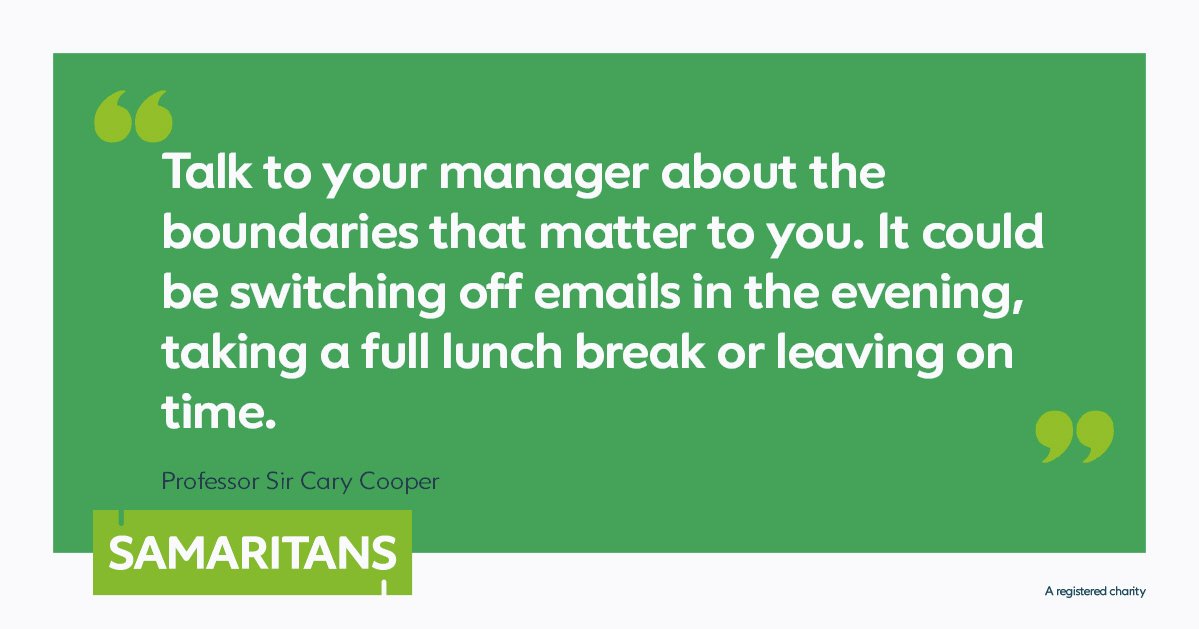 samaritans's tweet photo. Try and resist the pressure to routinely work late, even if your colleagues are. It can help to think of someone you think has healthy boundaries and try to emulate them. Think about how they would respond to certain situations. #WednesdayWisdom https://t.co/jwp31A2qYe