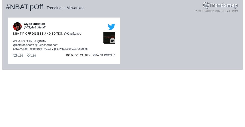 TrendsMilwaukee's tweet photo. #nbatipoff is now trending in #Milwaukee

https://t.co/GYjiFO2zOE https://t.co/LrO3Z5G5TP