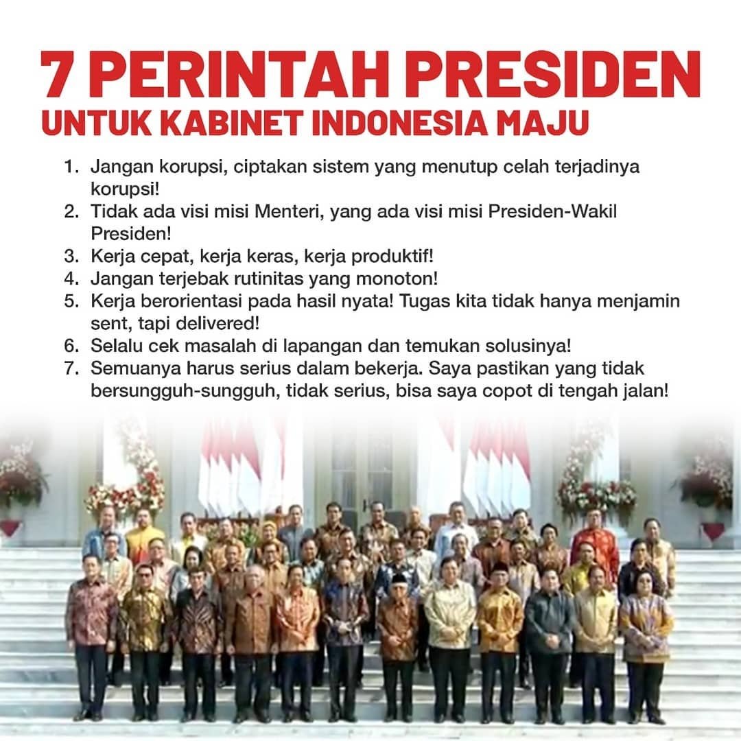 7 Perintah Presiden untuk #kabinetIndonesiaMaju #kabinetJokowiAmin