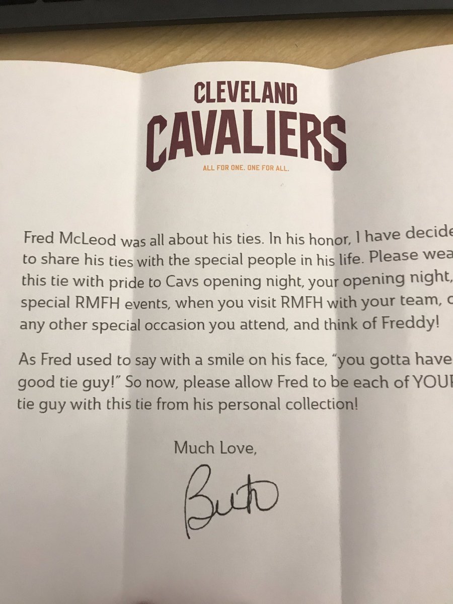 JaycrawfordCLE's tweet photo. Fred McLeod exuded class &amp; professionalism. I had a great chat w/ him prior to working the Browns-Lions pre-season game. We talked Browns &amp; Cavs and I was reminded why he was universally loved. Today I received one of his ties from @BethHMcLeod I will wear it proudly tomorrow. https://t.co/UreRBAoe8V