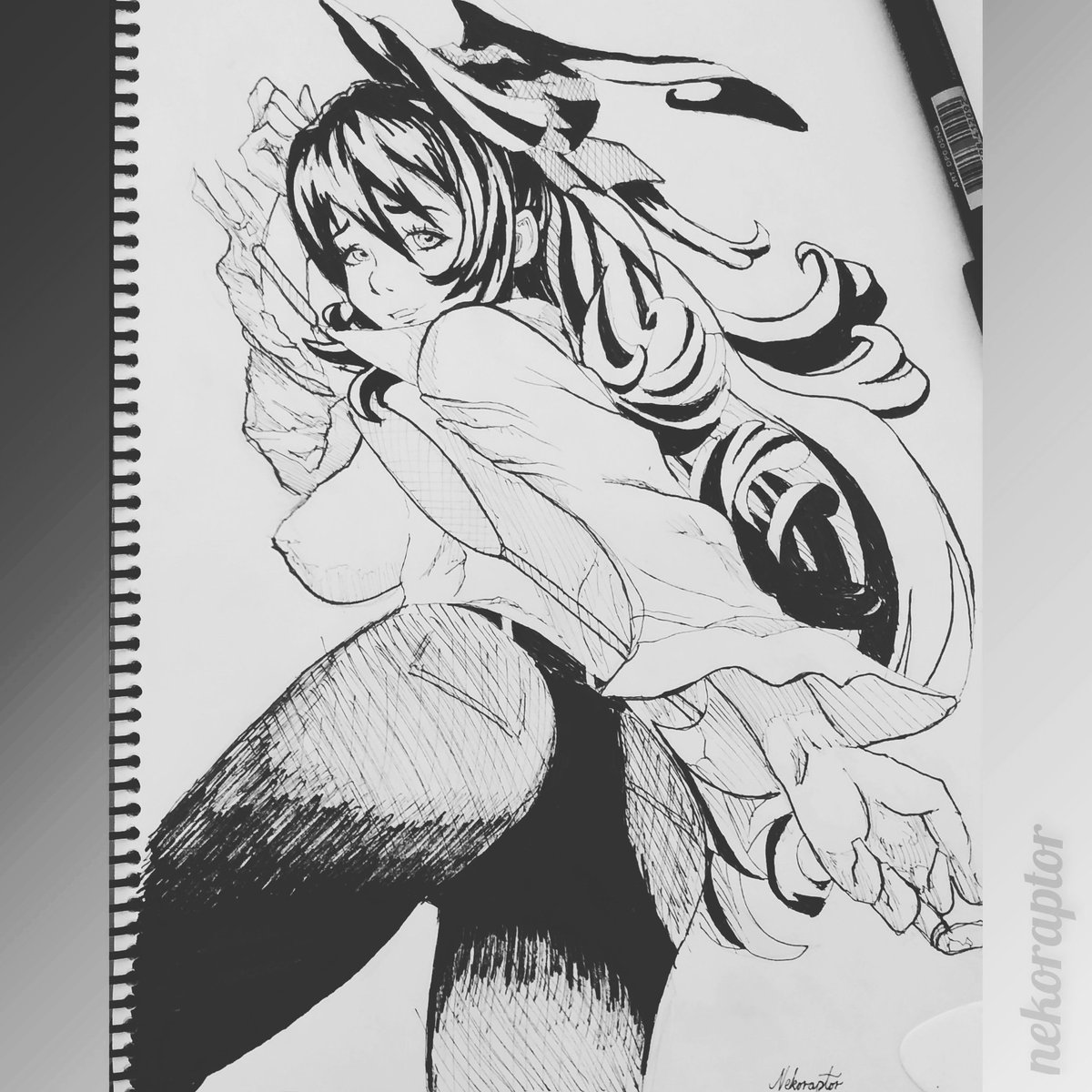 nekoraptor's tweet photo. Sling! day 19 of @inktober . This is a drawing I made from an anime called Tatakau Shisho, the character is called Hamyuts Meseta. She fits perfectly for the prompt ''Sling''. 
  #thebookofbantorra #tatakaushisho #nekoraptor #inktober2019  #inktoberday19 #hamyutsmeseta https://t.co/6UkyiRv8jx