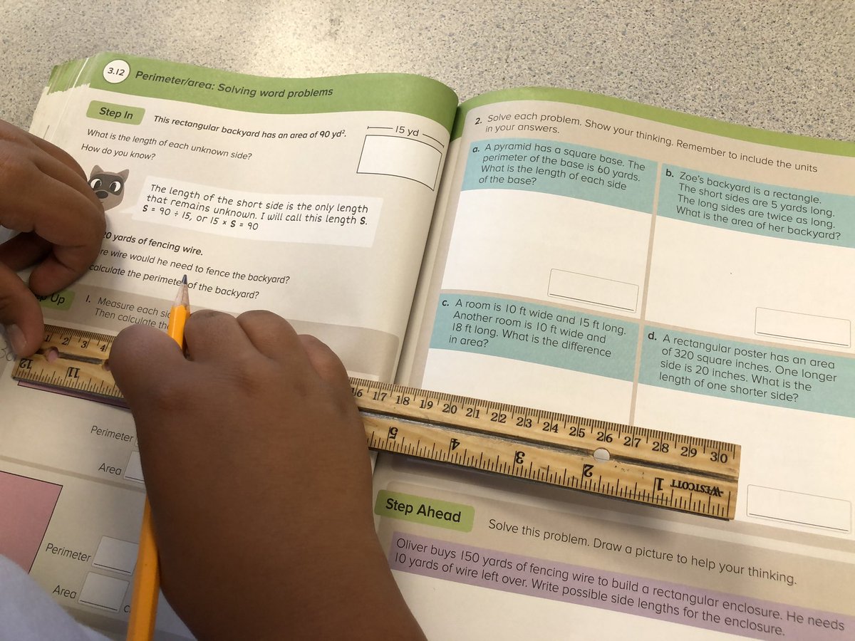 KHughesElem's tweet photo. Fourth grade students in Ms. B’s class worked in small groups on realistic fiction writing & math practice on area and perimeter today. #hugheshammerheads https://t.co/g209Fx9Blm