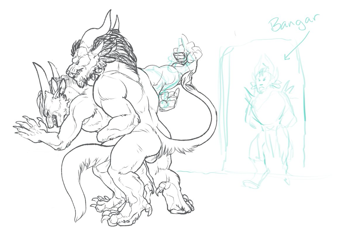 0ptimissed's tweet photo. Warm-up doodle turned into smut. Basically, this is what I'm hoping happens next (you can see the exact moment I stopped putting effort in lol). Just imagine they're leaning over Bangar's desk. 

#GW2 #charr #Rytlock #Crecia #Bangar #NSFW #sketch https://t.co/1meI0Iud90
