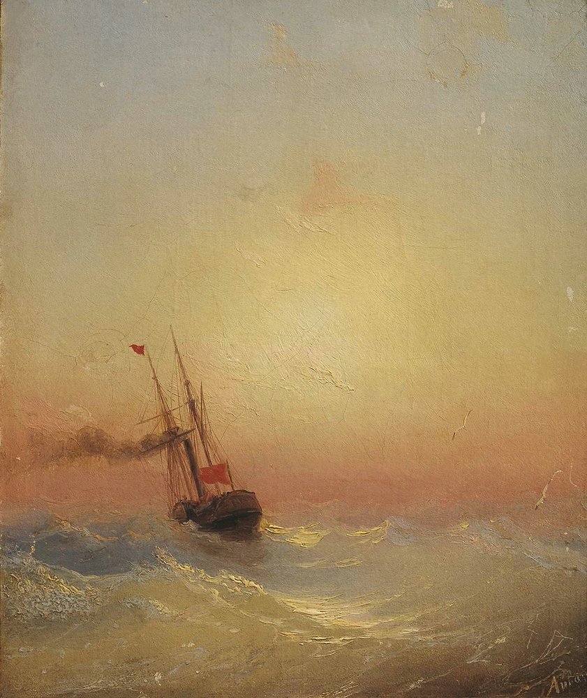I haven't added to this thread for a while, and I should add more often. If twitter needs anything, it's peaceful art. "Sand Pebbles, Ship in Ocean" by Ivan Aivazovsky.