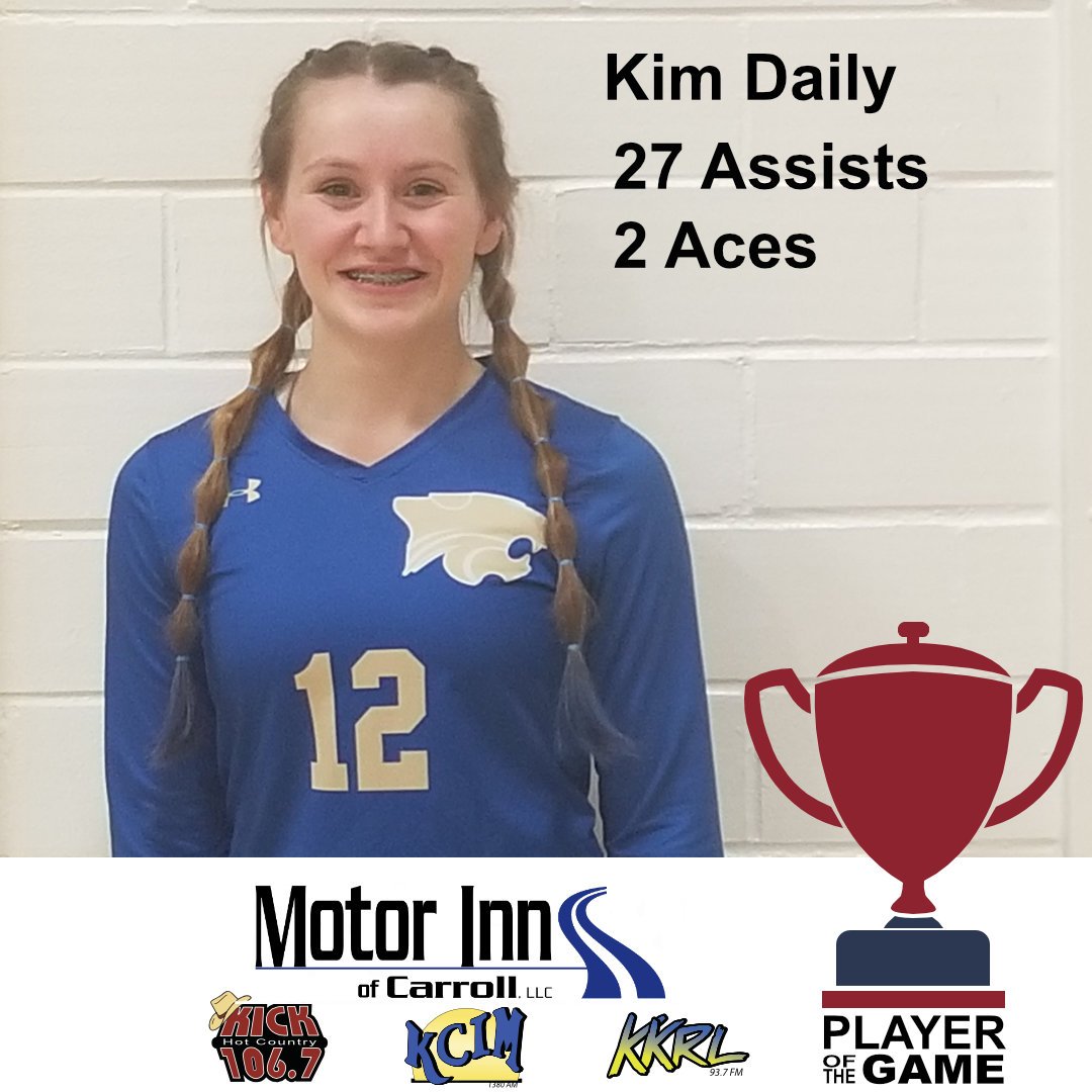 Kim Daily of Glidden Ralston was named Motor Inn Player of the Game Vs Audubon on Tuesday, October 22nd. Wildcats won 3-0 and advance to play Coon Rapids Bayard in the 2nd round of Regionals.
<a href="/GliddenRalston/">Glidden-Ralston</a> @WeAreGR1 @talia88151845 <a href="/jennaclaire57/">Jen Klocke</a> <a href="/L0NDAWG/">Lonnie Miller</a>