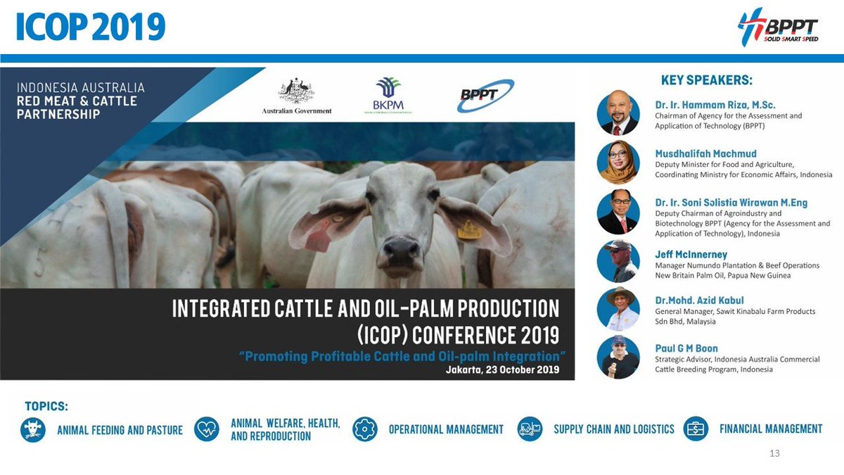 BPPT_RI's tweet photo. BPPT gelar konferensi #ICOP2019 (Integrated Cattle and Oil-Palm Production) di Jakarta (23/10). Acara ini bertujuan untuk mengkaji berbagai hasil penelitian&amp;pengalaman dari akademisi serta pelaku industri dlm upaya melakukan integrasi produksi sapi-kelapa sawit yg menguntungkan https://t.co/azXoOZbFol