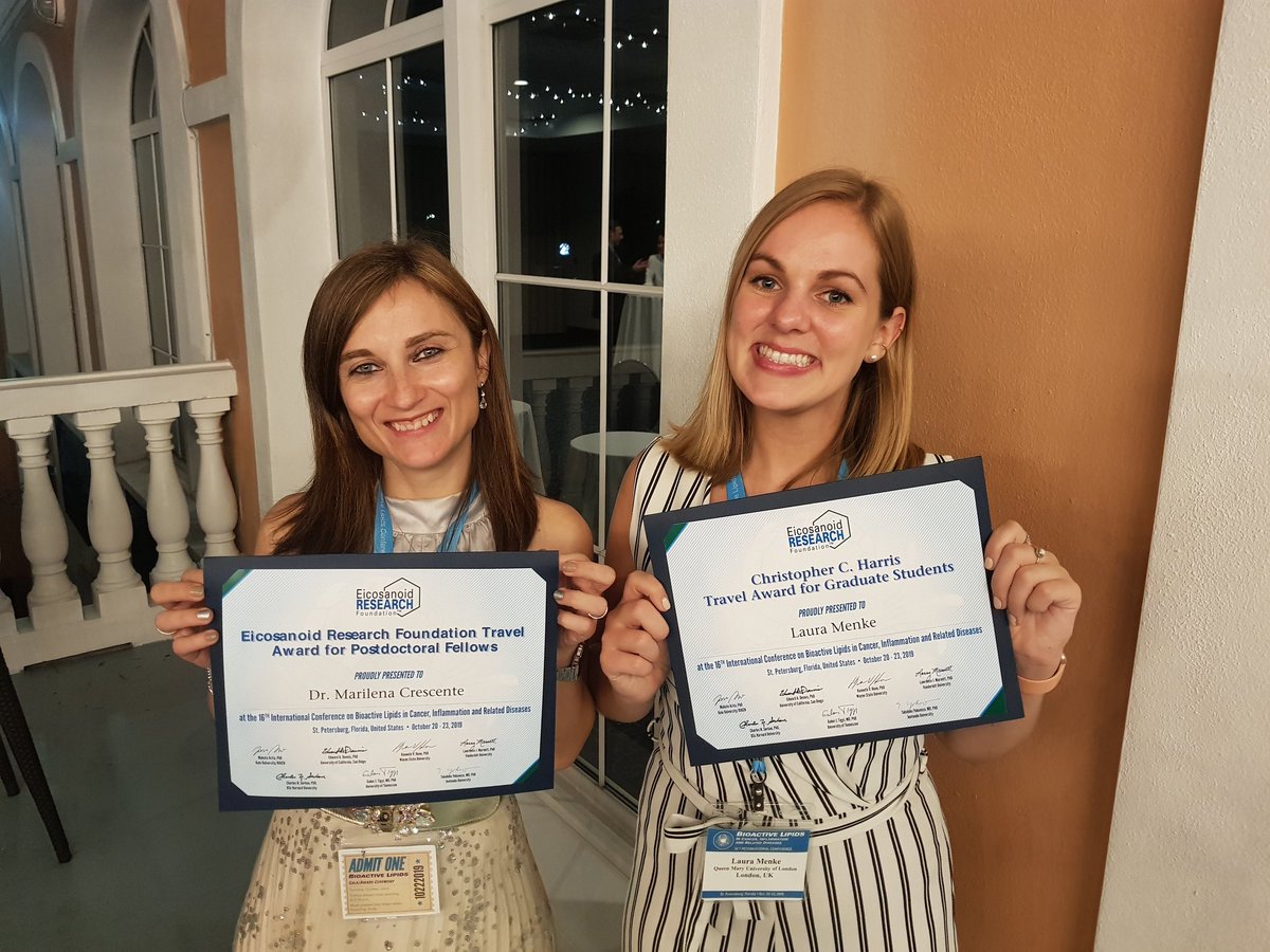 Lau_menke's tweet photo. Warner lab for the win!! Such an honor to be selected for the Christopher C Harris Travel award π! Thank you #eicosanoidsresearchfoundation! @marilenacresce1 #Platelets #bioactivelipidconf2019 @blizard_inst #WomenInSTEM https://t.co/JpO2ZCXQkm