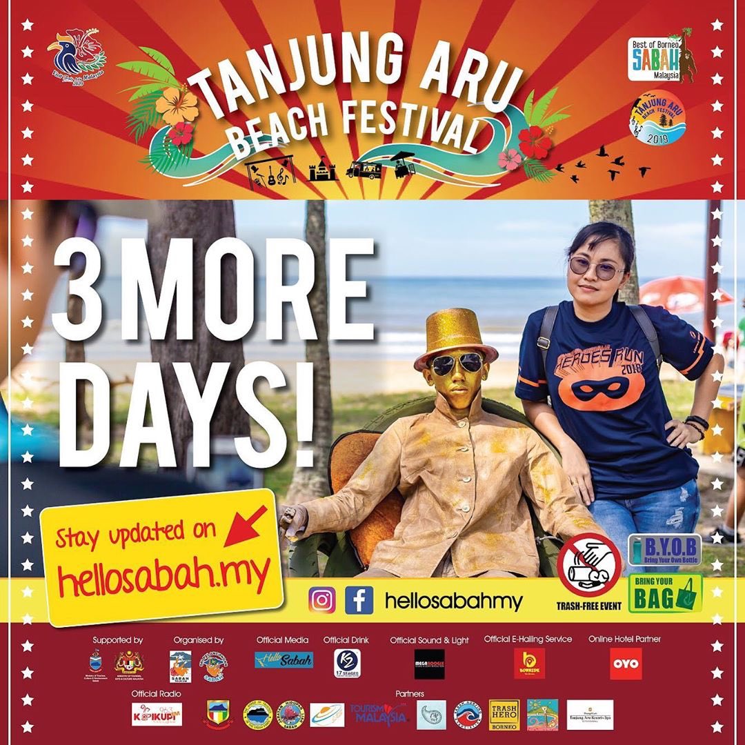 KKCity's tweet photo. 3 MORE DAYS TILL TANJUNG ARU BEACH FESTIVAL 2019!

Join the fun on 26 &amp; 27 October 2019 at Prince Philip Park! Share us your Tanjung Aru photos by using our hashtag #TABF2019!

Don’t forget to use your @borrideofficial promo to get rm5 off for 2 rides!

Promo Code: RM5TABF https://t.co/bqy2ARR3rY
