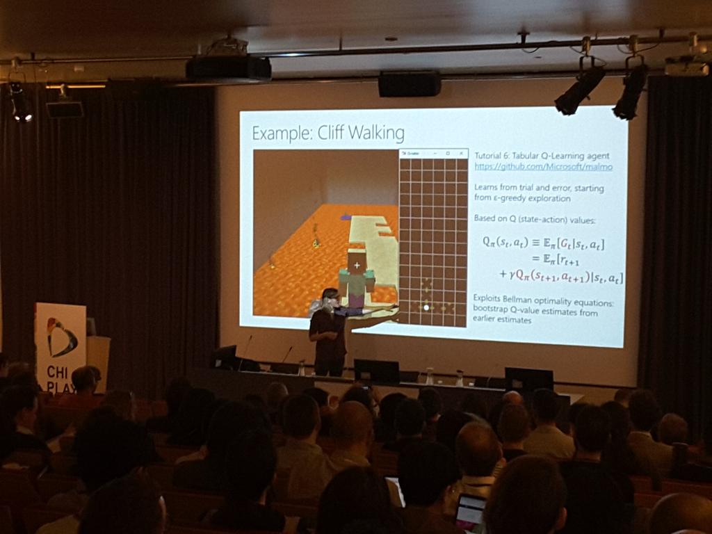 acmchiplay's tweet photo. @katjahofmann is introducing a bit of reinforcement learning theory and introducing #projectmalmo to the audience https://t.co/Q1jBfmx3cZ