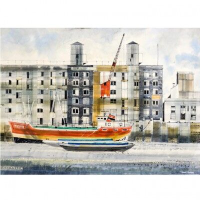 fiftiesart's tweet photo. 'Thameside Wharf’ by Ronald Maddox is a detailed ink and watercolour recording the last days of Thameside commercial traffic, framed.

#sixties #art #thames #wharf #watercolour #painting #boat #framedart #artforsale #ink #london https://t.co/9wJmFMOIt4
