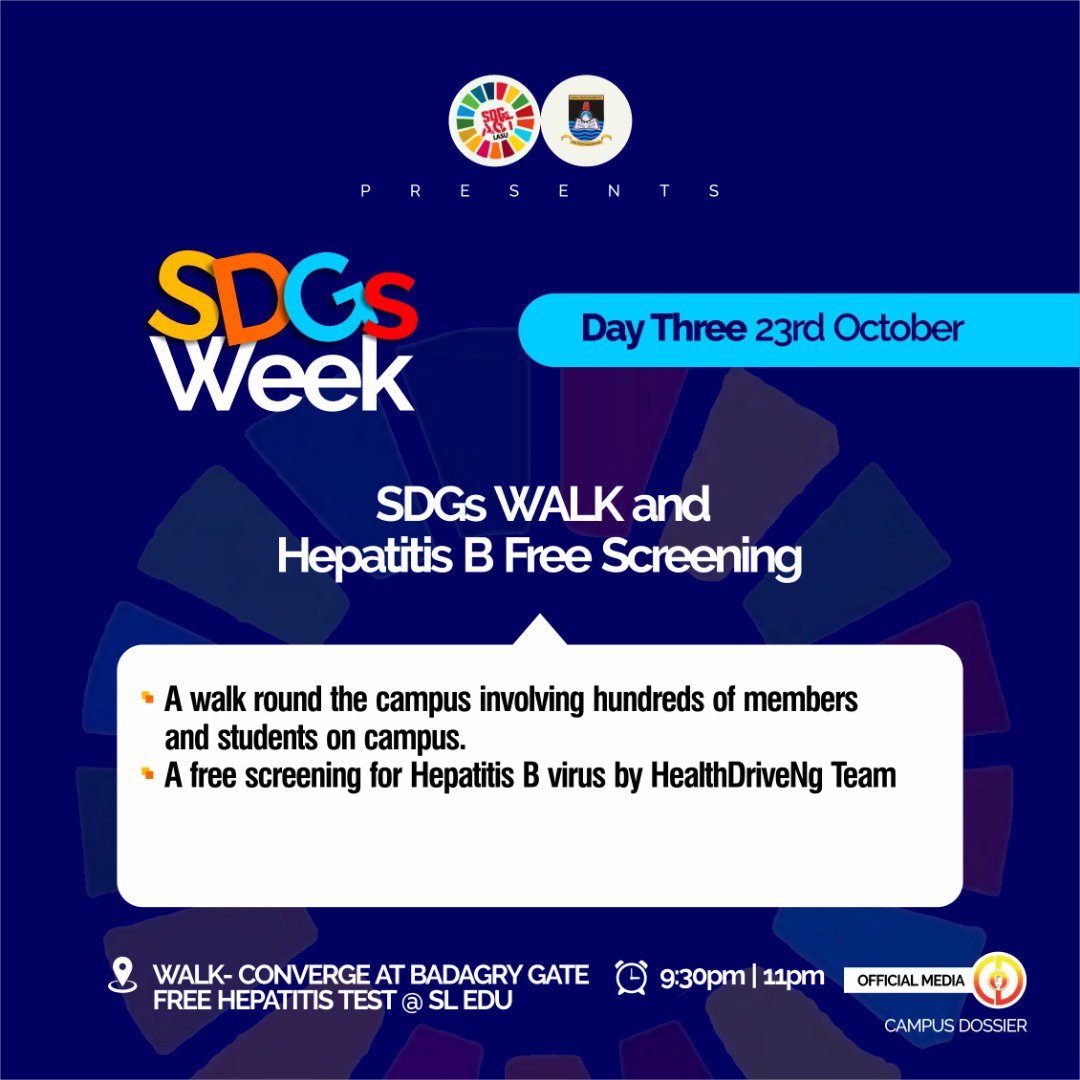 SdgsactL's tweet photo. SDGs Walk and Hepatitis B Free Screening
 #SDGsWEEK DAY 3
#SDGs #SDGsACTLASU@2 https://t.co/TuQ04JXTpV