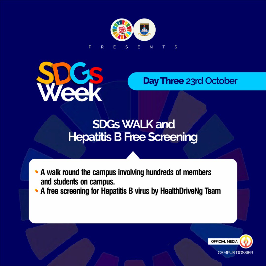 SdgsactL's tweet photo. SDGs Walk and Hepatitis B Free Screening
 #SDGsWEEK DAY 3
#SDGs #SDGsACTLASU@2 https://t.co/TuQ04JXTpV