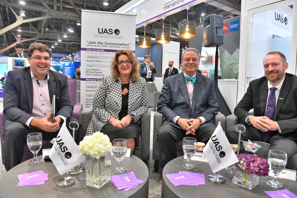 UAS_aero's tweet photo. #JointheConversation with #UAS_aero at #NBAA19... yesterday's discussion on Urban Air Mobility was a great success! Be sure to join us today at 2pm when we discuss Managing Operational Risks. See you at booth C10638. #UASExpertPanels #tripsupport #bizav #LetsTalkOps https://t.co/UHHbFJpLD5