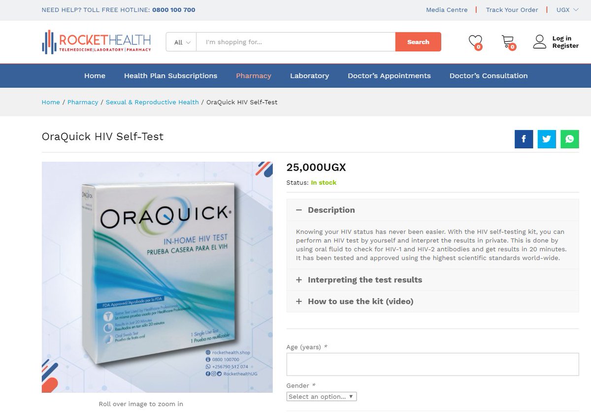 RocketHealthUG's tweet photo. You can now order HIV self-testing kits online and get them delivered to your door-step within Kampala. 

Order from the @RocketHealthUG e-shop at https://t.co/2lhp4o0sGQ and have them delivered within an hour. #HealthOnARocket https://t.co/lPDxzI4uo4