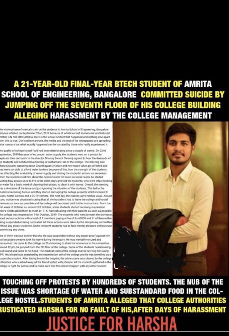 reddy_6143's tweet photo. #justiceforharsha  #AmritaSchoolOfEngineering   @PMOIndia @narendramodi @BJP4Karnataka @INCKarnataka  @ysjagan @Amritanandamayi https://t.co/nzJsw9z91Z