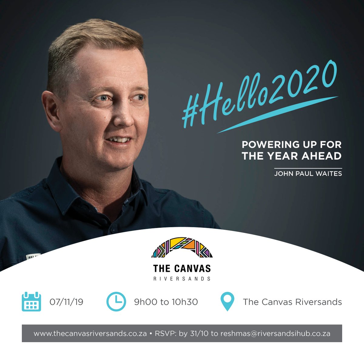 #Hello2020 - Powering UP for the Year Ahead - Join us for a #marketingbreakfast at <a href="/CanvasVenue/">The Canvas Riversands</a> to experience the irrational world of life as an entrepreneur in a marketing world gone mad. 7 Nov 2019 contact: reshmas@riversandsihub.co.za for bookings. #Marketing #Entrepreneurship