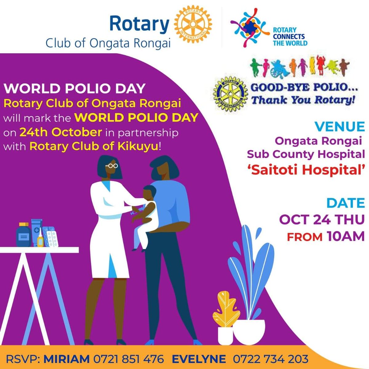 Rotaract Club of Ongata Rongai (@rotaract_rongai) on Twitter photo #polioendgame We join our mother club <a href="/OngataRotary/">Rotary Club of Ongata Rongai</a> and @rotarykikuyu this Thursday at Saitoti hospital to mark the World polio day. Kindly note that RACOR won't hold our usual Thursday fellowship. #goodbyepolio #polioendgame We join our mother club <a href="/OngataRotary/">Rotary Club of Ongata Rongai</a> and @rotarykikuyu this Thursday at Saitoti hospital to mark the World polio day. Kindly note that RACOR won't hold our usual Thursday fellowship. #goodbyepolio