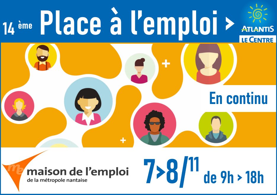 AssoAsspro's tweet photo. PLACE À L’EMPLOI À ATLANTIS LE CENTRE
Favorisant les opportunités d’embauches en Loire-Atlantique, Place à l’emploi à Atlantis le Centre est devenu le lieu incontournable de l’emploi, grâce à sa formule « tout en un » ...
*v* https://t.co/AHZjNhWw1E https://t.co/hehH4qMgrO
