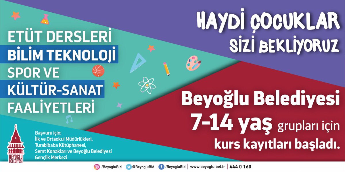 7-14 yaş arasındaki çocuklarımıza yönelik düzenlediğimiz Etüt Dersleri ile Kişisel Gelişim, Hobi ve Spor Kursları için kayıtlar başladı.

Haydi Çocuklar, kurslarımıza katılmak için kaydınızı yaptırın!
<a href="/haydaraliyildiz/">🇹🇷Haydar Ali YILDIZ</a>