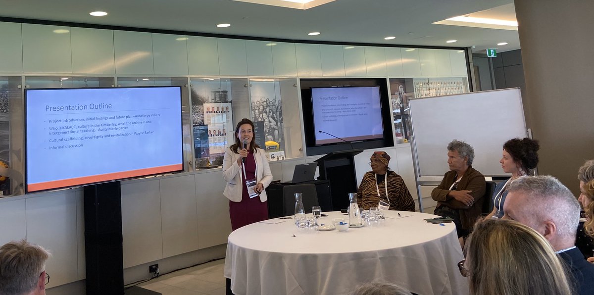 Amazing, powerful session “Archives in cultural centres: centring Indigenous community knowledge by design” thank you so much to Merle Carter &amp; Wayne Barker from Kimberley Aboriginal Law &amp; Culture Centre for coming to #DTAAdelaide2019 &amp; sharing your knowledge with us. <a href="/annelie_de/">Annelie de Villiers</a>
