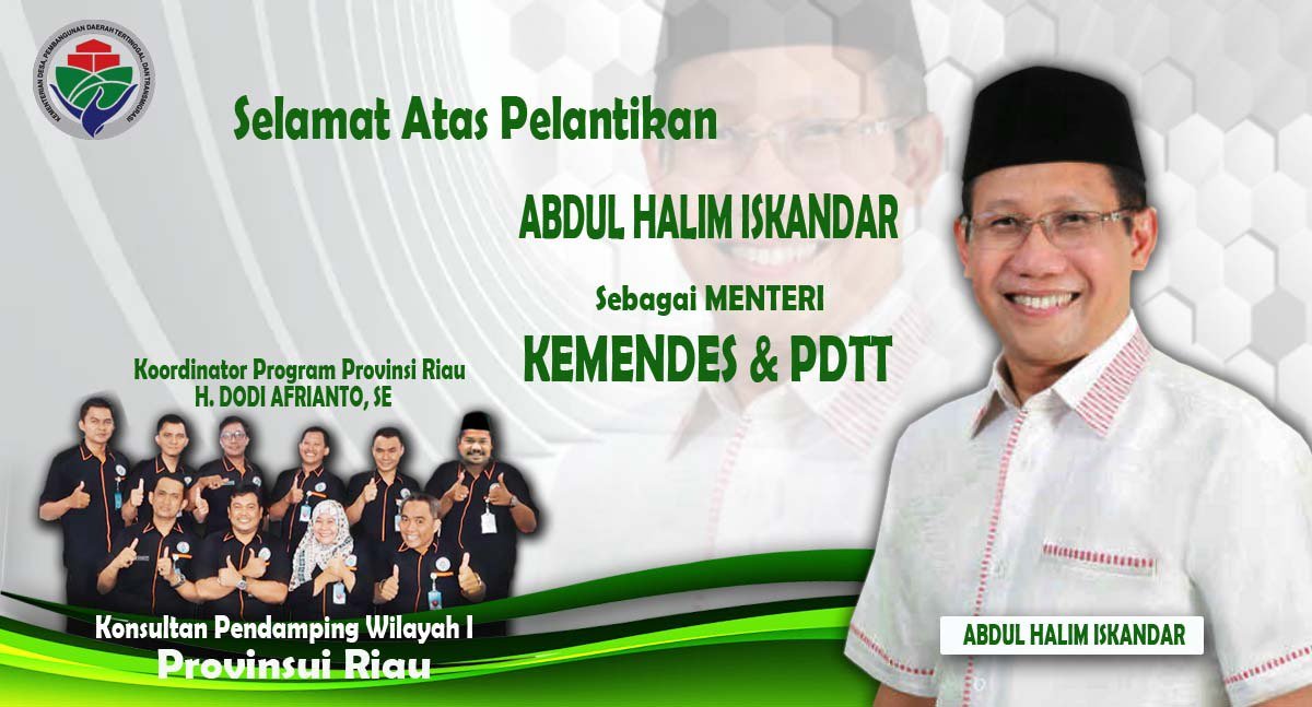 Selamat atas pelantikan Bapak Abdul Halim Iskandar, Menteri Desa PDTT periode 2019-2024. 

Selamat bertugas pak demi mewujudkan desa yang lebih maju, mandiri, dan berinovasi. #TPPIRiau #TPPIKampar #PakHalimHolopisKuntulBaris
@halimiskandarmu