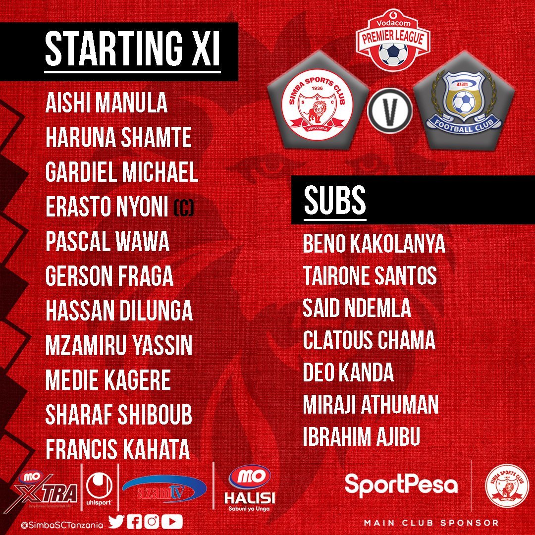 Simba Sports Club Kikosi Chetu Cha Leo Dhidi Ya Azam Fc Vpl Nguvumoja