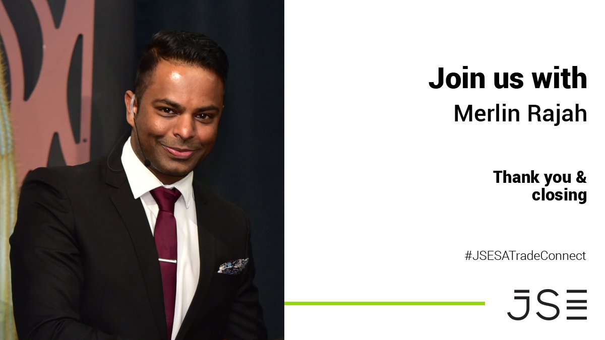 JSE_Group's tweet photo. A final thank you from @Merlin_Rajah: JSE: Business Development Manager - Electronic Trading #JSESATradeConnect https://t.co/PPD5tJplK1