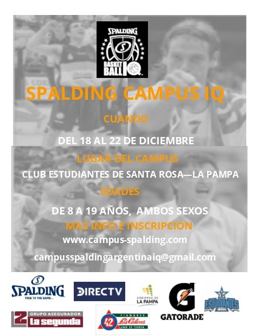 Hoy a las 17 horas en el Gimnasio de Básquet Principal del Club <a href="/Estudiantes_SR/">Club Estudiantes</a>, La Pampa se realizará el lanzamiento del "Campus Spalding de Básquet" que se realizará del 18 al 22 de diciembre.