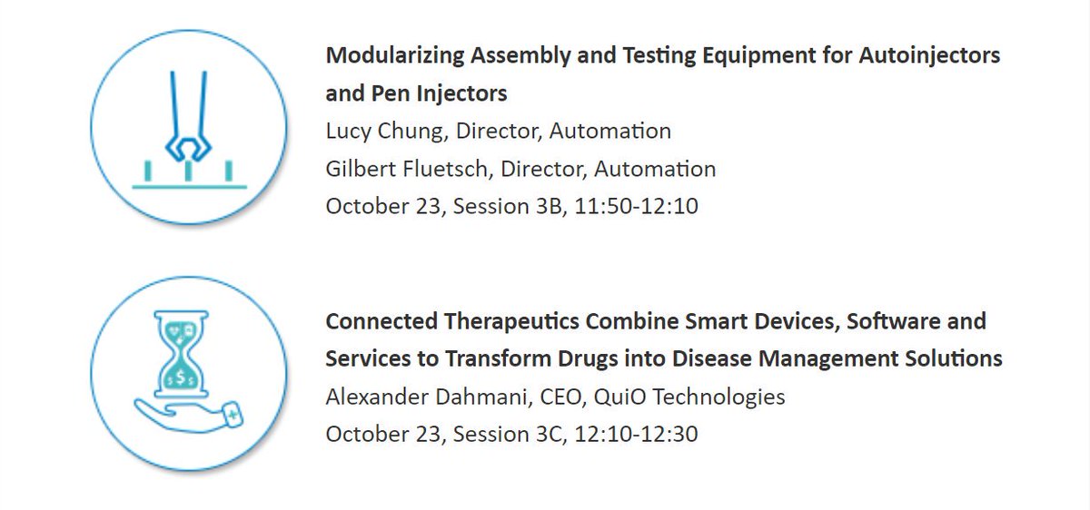 shl_medical's tweet photo. We're delivering two presentations today at the @PDA_Europe conference. Join Gilbert &amp; Lucy for a talk on flexible automation solutions, and QuiO's @AlexDahmani on a talk about Connected Therapeutics. Don't miss out!
#Tomorrowshealth #DrugDelivery https://t.co/Ll6RsXsAsi