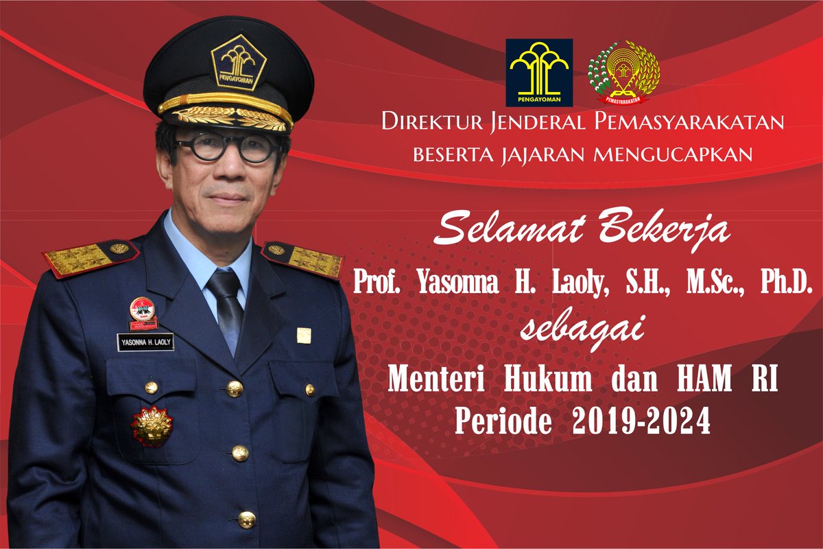DITJEN_PAS's tweet image. Selamat kepada Prof. Yasonna H. Laoly untuk kembali mengemban tugas sebagai Menteri Hukum dan HAM Kabinet Indonesia Maju.

"Melanjutkan tata nilai PASTI. Kerja lebih keras kerja lebih kencang," – @LaolyYasonna 

#Kemenkumham
#KabinetIndonesiaMaju 
#Ditjenpas
#Pemasyarakatan