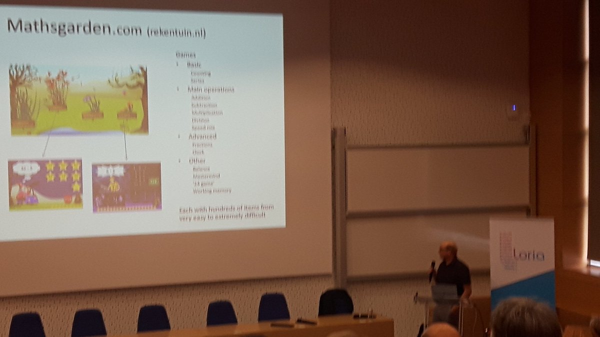 CLarmuseau's tweet photo. Another very interesting keynote @ #LSAC2019 from Han van der Maas on Rekentuin/math garden; an online adaptive learning game! #LearningAnalytics @cipt_kul https://t.co/0MJ4VXnz2K