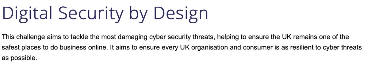 snapoutuk's tweet image. The #DigitalSecurityByDesign challenge is &quot;funded by £70 million from the Industrial Strategy Challenge Fund which is matched by funding of up to £117 million from industry.”

Interested in applying? Find out more in the presentation slides: buff.ly/2qD6zQ7

#startup
