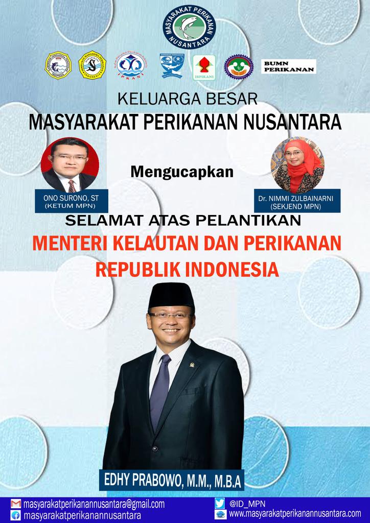Masyarakat Perikanan Nusantara mengucapkan
Selamat atas dilantiknya Bapak Edhy Prabowo sebagai Menteri Kelautan dan Perikanan Republik Indonesia.
Semoga amanah dengan tugas dan jabatan yang baru

@onos_urono (Ketum MPN)
@NimReims   (Sekjend MPN)
@Edhy_Prabowo
<a href="/kkpgoid/">KKP RI</a>
