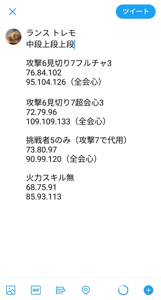 9位 モンハンの話 見にくいけど今日トレモで攻撃とか超会心のダメ見てきたので一応貼っときます 多分超会心の上段突き1回目は間違えてます 見切りとか書いてあるけど会心の期待値とかは加算してないんでお願いします