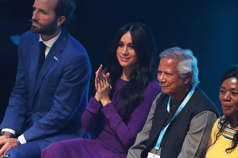 With the Duchess of Sussex, Royal Highness Meghan Markle onstage during the Opening Session of the One <a href="/OneYoungWorld/">One Young World</a> Summit 2019 at Royal Albert Hall. #OYW2019