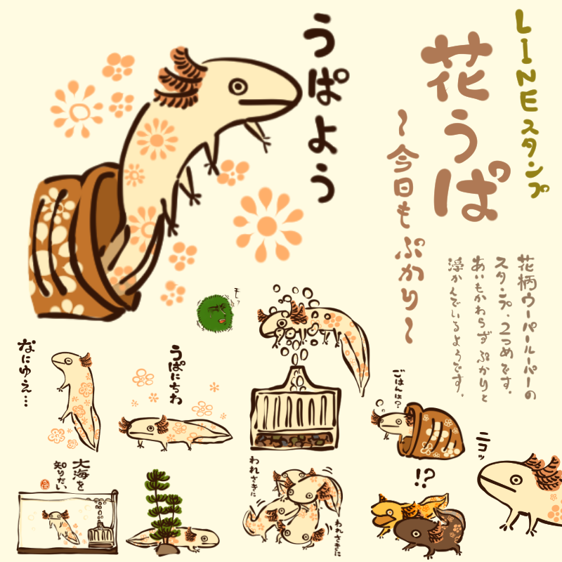 LINEスタンプ「花うぱ ～今日もぷかり～」をリリースしました。
花柄ウーパールーパー久々の登場です。まりももいるよ。
https://t.co/XWhs654iZ1 